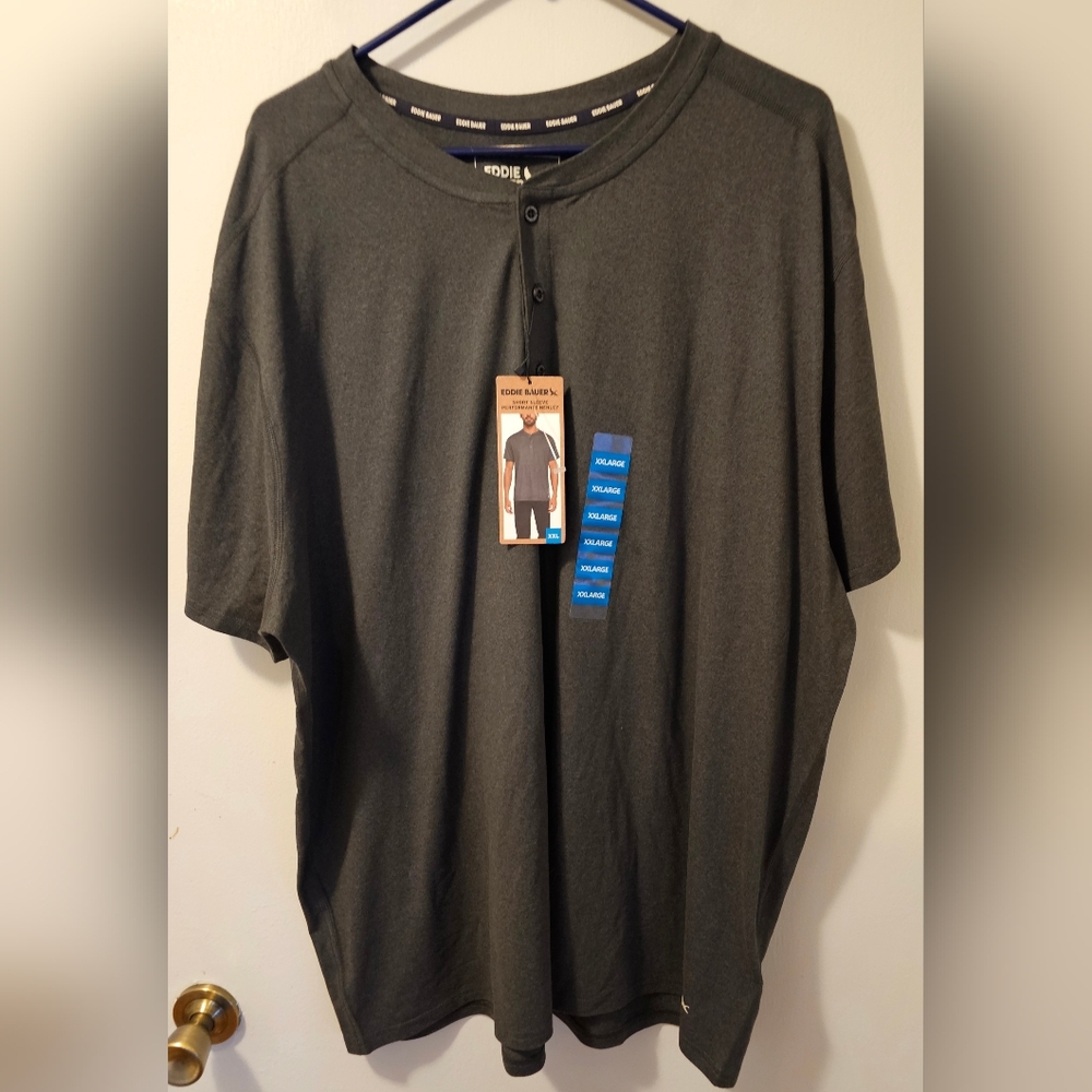 Eddie Bauer Short Sleeve Performance‎ Soft Henley Gray Men's Size XXL  NWT